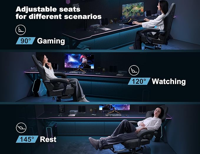 Gaming Chair Breathable Leather with Pocket Spring Cushion,Wide and High Ergonomic Office Chair with Headrest,Computer Gaming Chair with Footrest for Adult and Teen,Grey