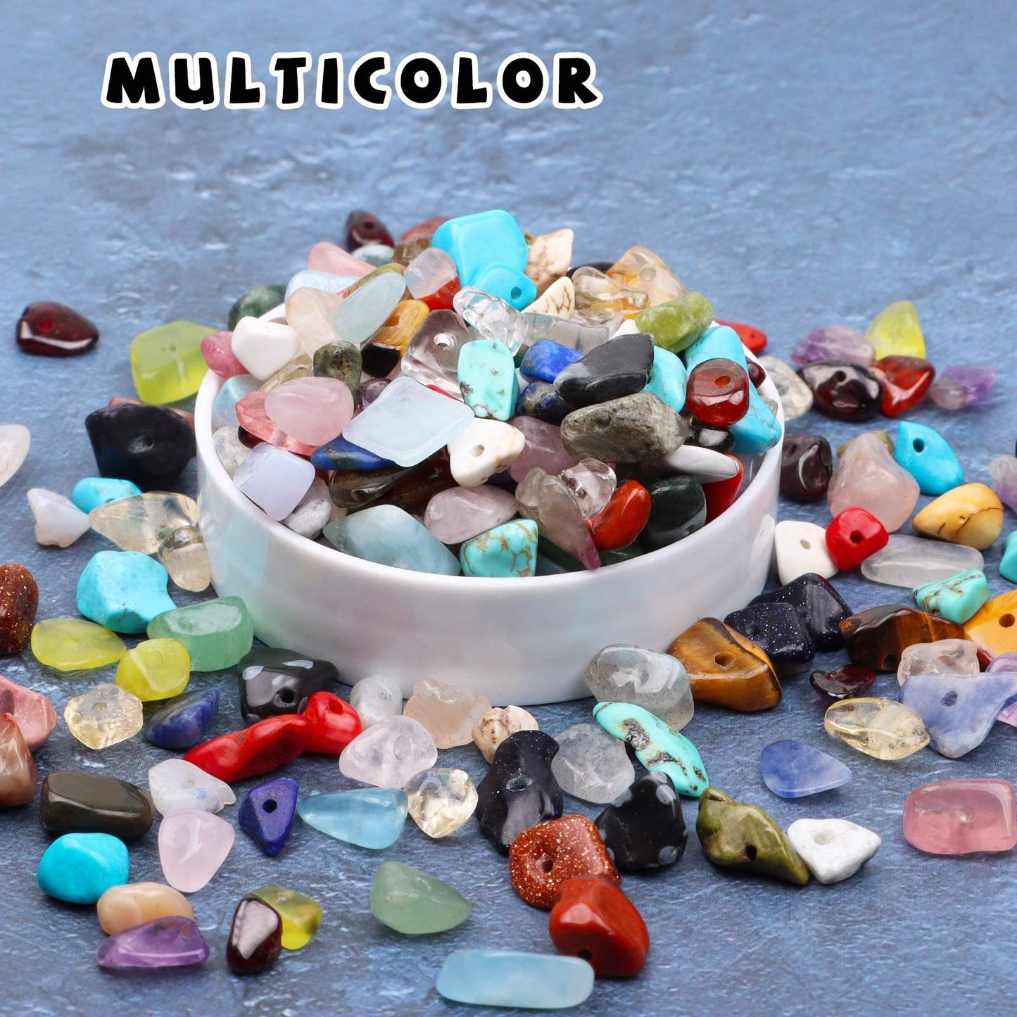 500 pcs Natural Chip Stone Beads Multicolor 5 mm to 8 mm Irregular Gemstone Healing Crystal Loose Rocks Bead Hole Drilled DIY for Bracelet Necklace Earrings Jewelry Making Craft