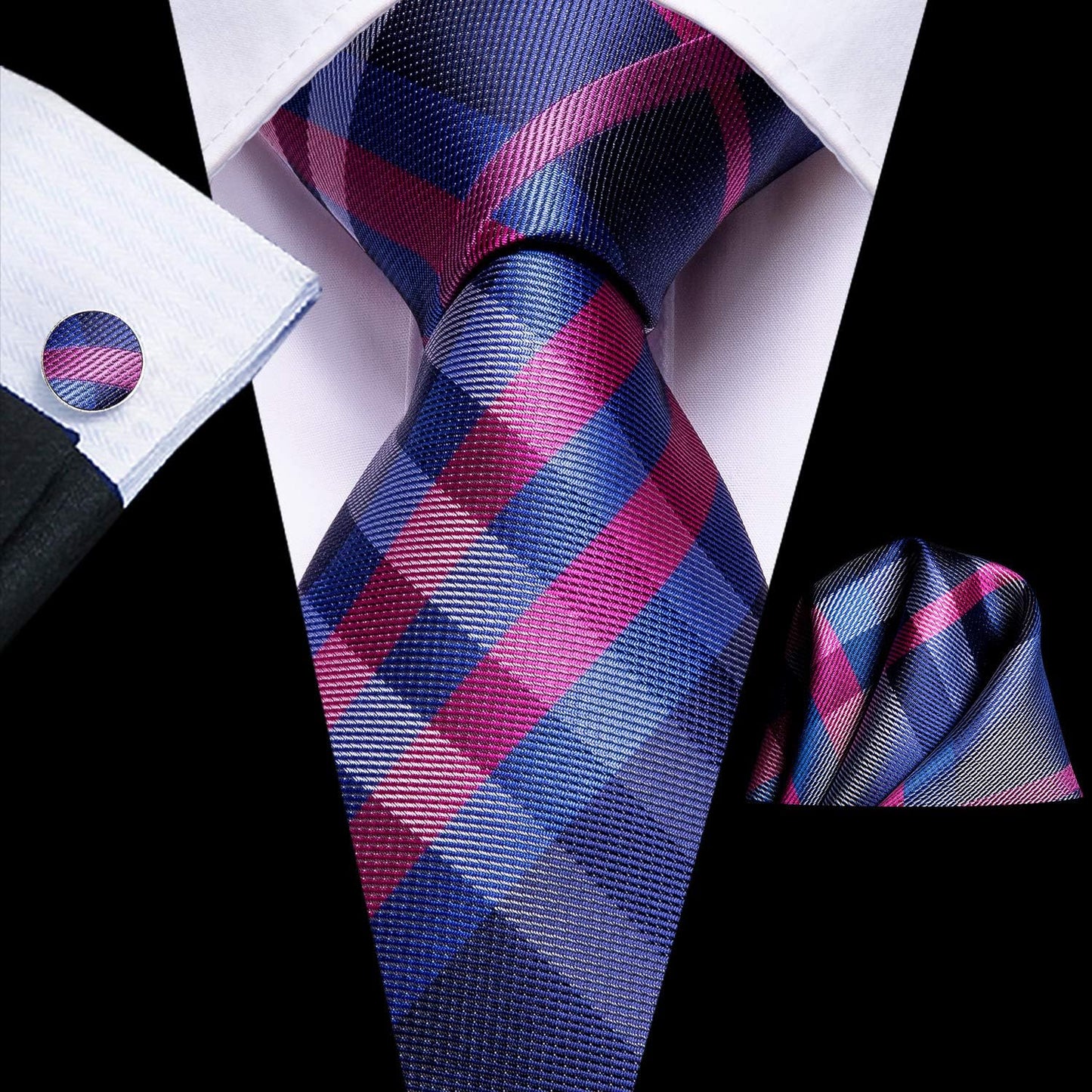 Dubulle Mens Paisley Striped Tie WOVEN Necktie for Men and Handkerchief Cufflinks Set Wedding Formal Business