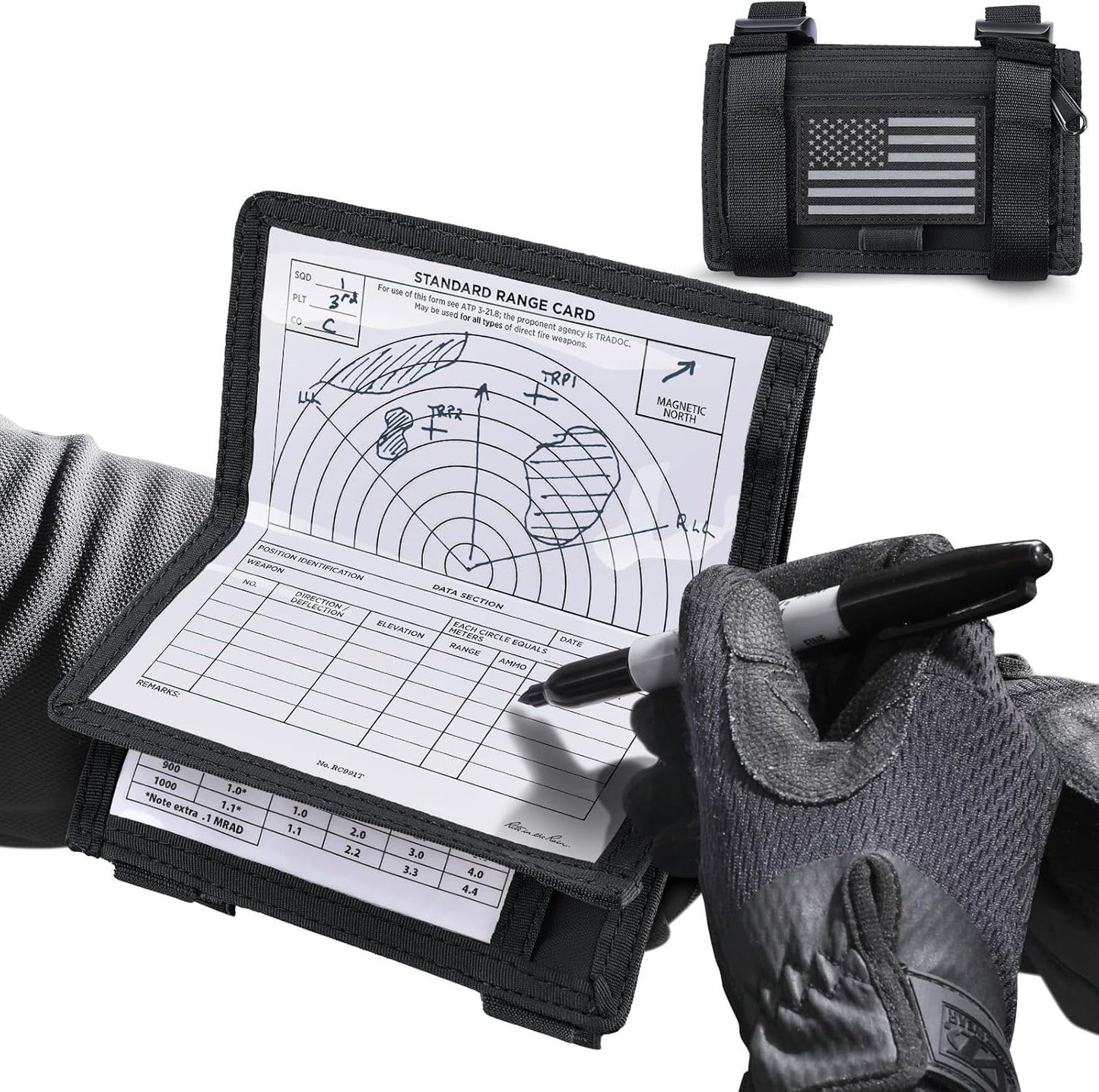 LIVANS Map Case Tactical Arm Sleeve QB Wristband Map Pouch Tactical Armband Sleeve Military Arm Wrist Pouch Document DOPE Card Holder for Shooting Rescue Field Measurement, Include Flag Patch