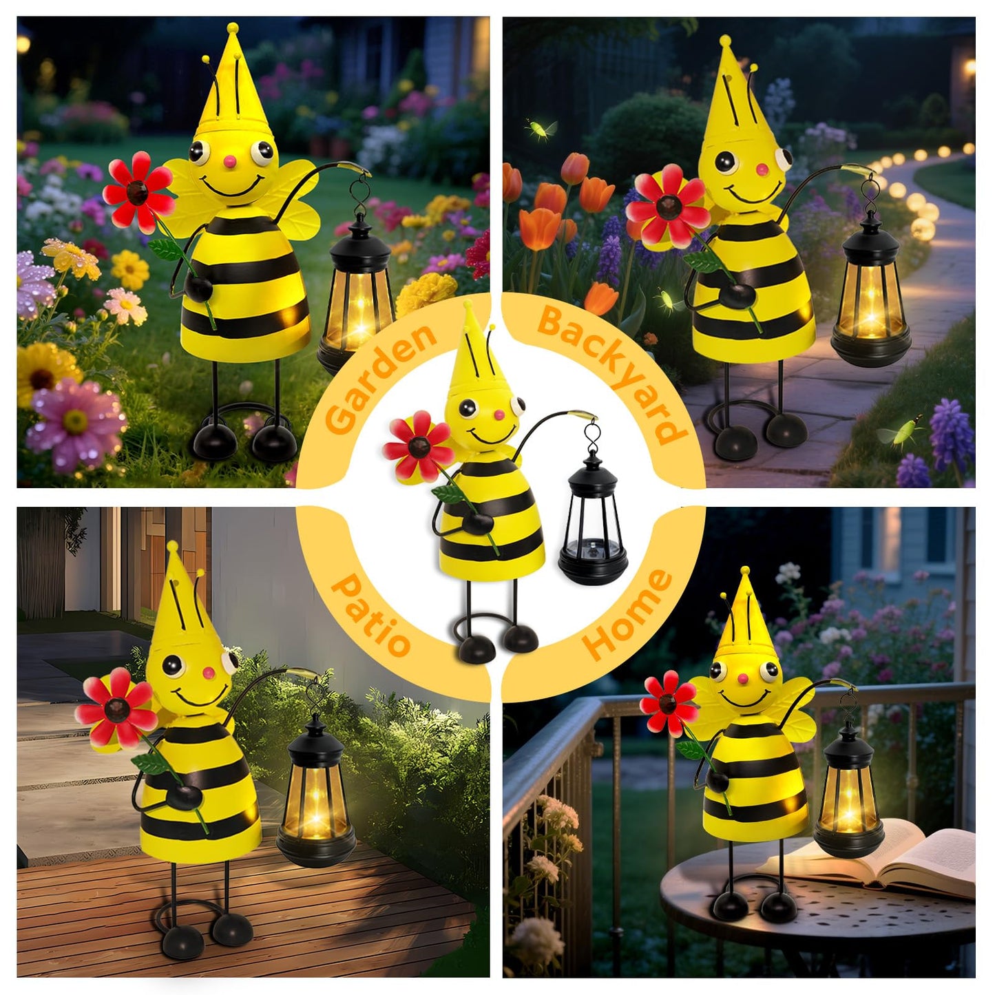 Garden Decor Bee Solar Statues,Unique Garden Statues Bee with Solar Lantern Waterproof, Birthday Gifts for Women Mom Grandma, Front Patio Balcony Yard Art Lawn Ornaments Porch Outdoor Decoration
