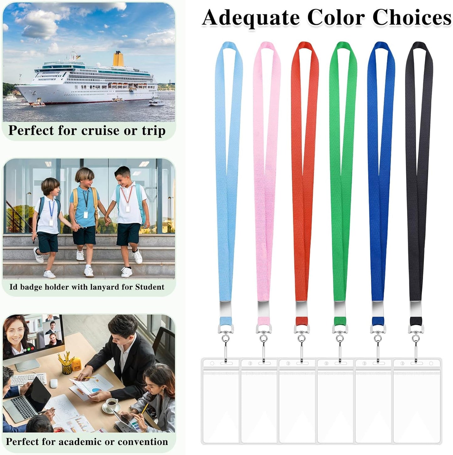 6 Pack Cruise Lanyard with ID Card Holder, Durable Lanyard with Waterproof ID Badge Holder Cruise Lanyards for ID Badges Ship Cards Carnival Sail Keys (6 Colors)