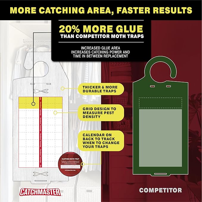 Catchmaster Clothes Moth Traps with Premium PheroGuard Technology – XL Hardwood Patterned, Extra-Strength Glue – Odorless, Traps & Eliminates Moths – Protects Clothes, Closets and Wardrobes – 6-Pack