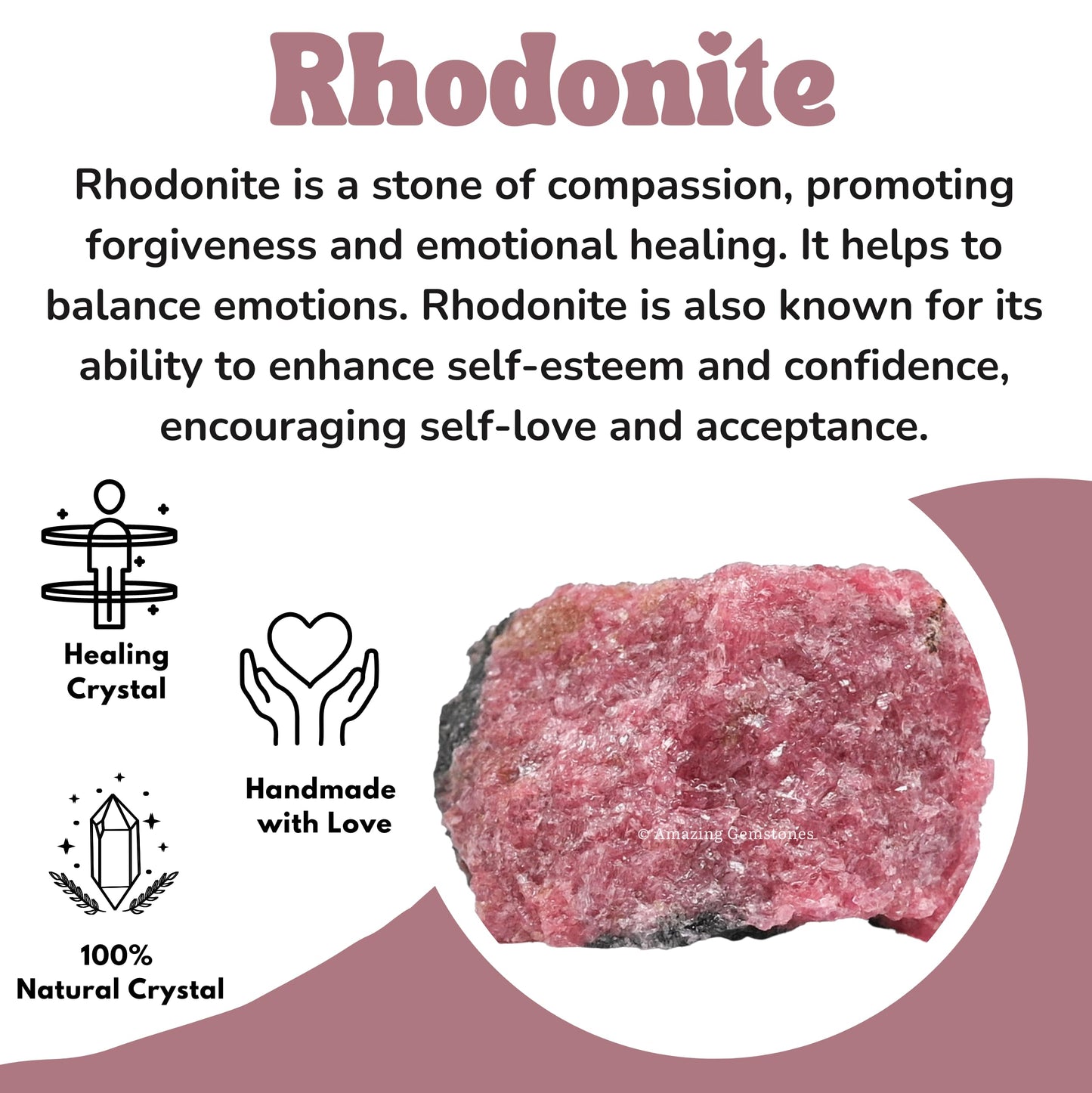Amazing Gemstone Rhodonite Raw Crystals and Healing Stones, Natural Rocks For Tumbling - DIY Raw Stones And Crystals (1 Piece)
