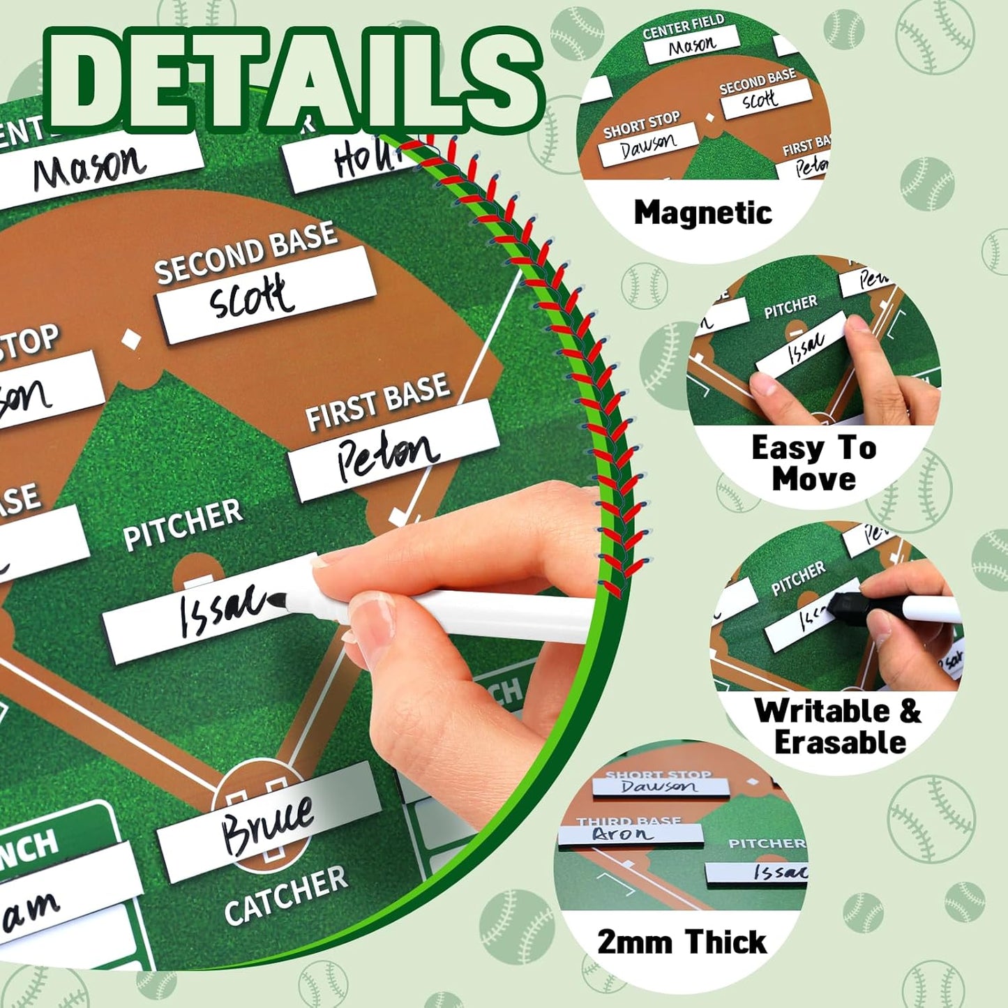 WISYOK Double-Sided Magnetic Baseball Lineup Board for Dugout, Includes 40 Lineup Cards, Dry Erase Clipboard for Scoring, Coach’s Baseball Board