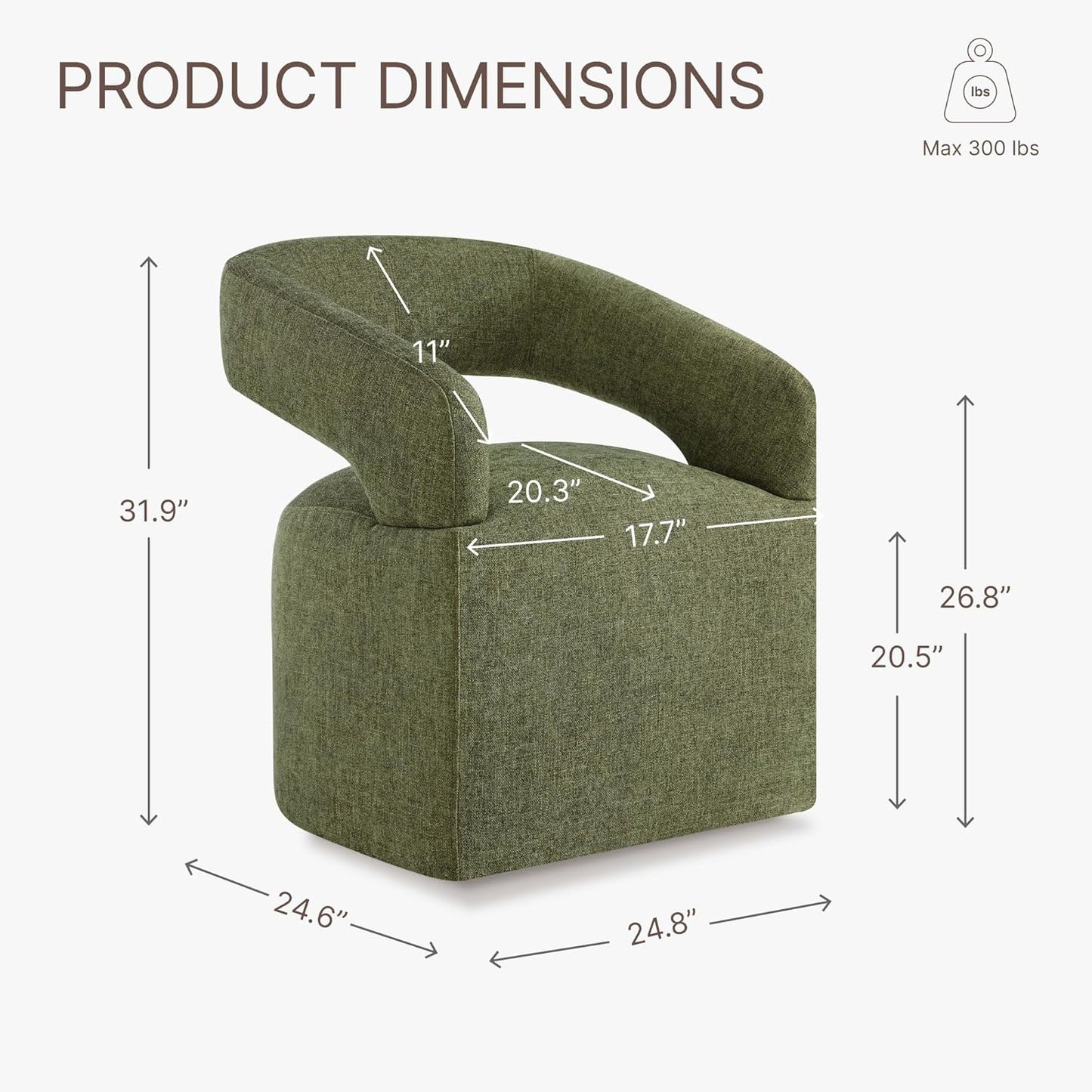 Upholstered Dining Chairs with Removable Casters Barrel Side Armchair with Rollers for Diningroom Bedroom Livingroom Reading Room, Green, 2PCS