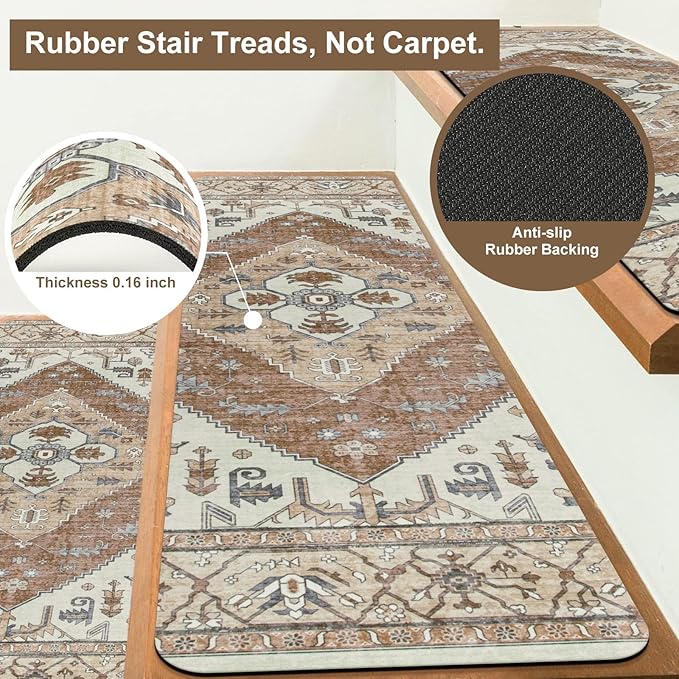 OJIA Super Non-Slip Stair Treads for Wooden Steps, 30"X8" Indoor Stair Runners Slip Resistant Stair Rugs Safety Mats for Dogs, Kids & Elders, Rubber Backed Stair Treads Stair Covers (15PC)