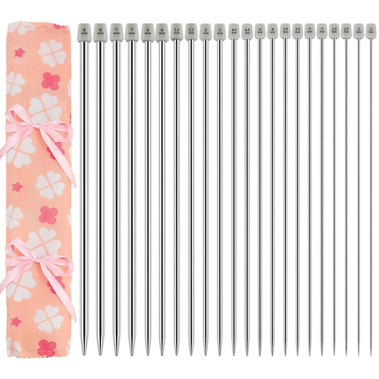 Hysagtek 22 Pcs Knitting Needles Set, 14 Inches Stainless Steel Straight Single Pointed Knitting Needle Kit Metal Knitting Kit in Different Sizes 2.0mm to 8.0mm, with Gift Organizer Bag, 11 Pairs