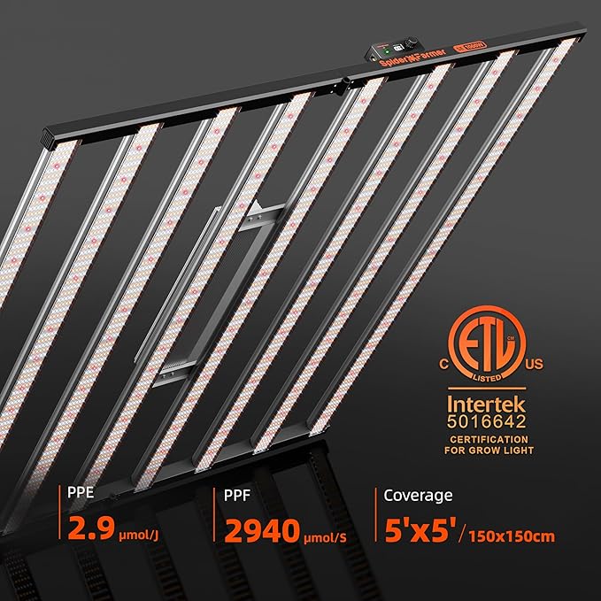 Spider Farmer SE1000W LED Grow Lights 1000w, Samsung LM301H EVO Diodes, Smart App Control, 5x5ft Coverage Dimmable Daisy Chain Bar Style Commercial LED Growing Lamp, Commercial Grade Vertical Farming