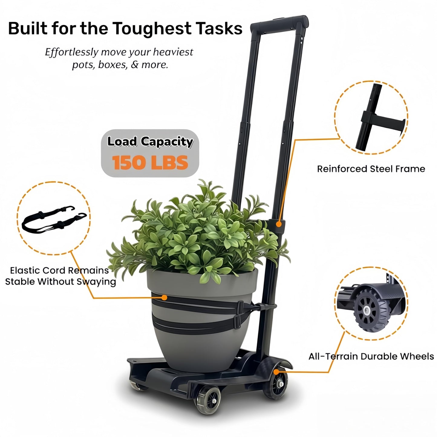 OWFCCLA Heavy Duty Plant Mover with Wheels - 132lbs Capacity Plant Caddy, Folding Hand Truck Dolly & PotLifter Straps Set, Adjustable Potted Plant Dolly for Heavy Outdoor Pots, Garden, Stairs & Indoor
