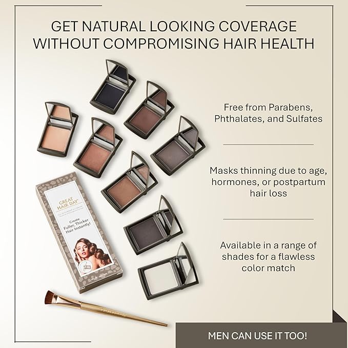 Joan Rivers Great Hair Day Root Touch Up Powder – Fill-in Powder for Thicker, Fuller Looking Hair (Brunette)