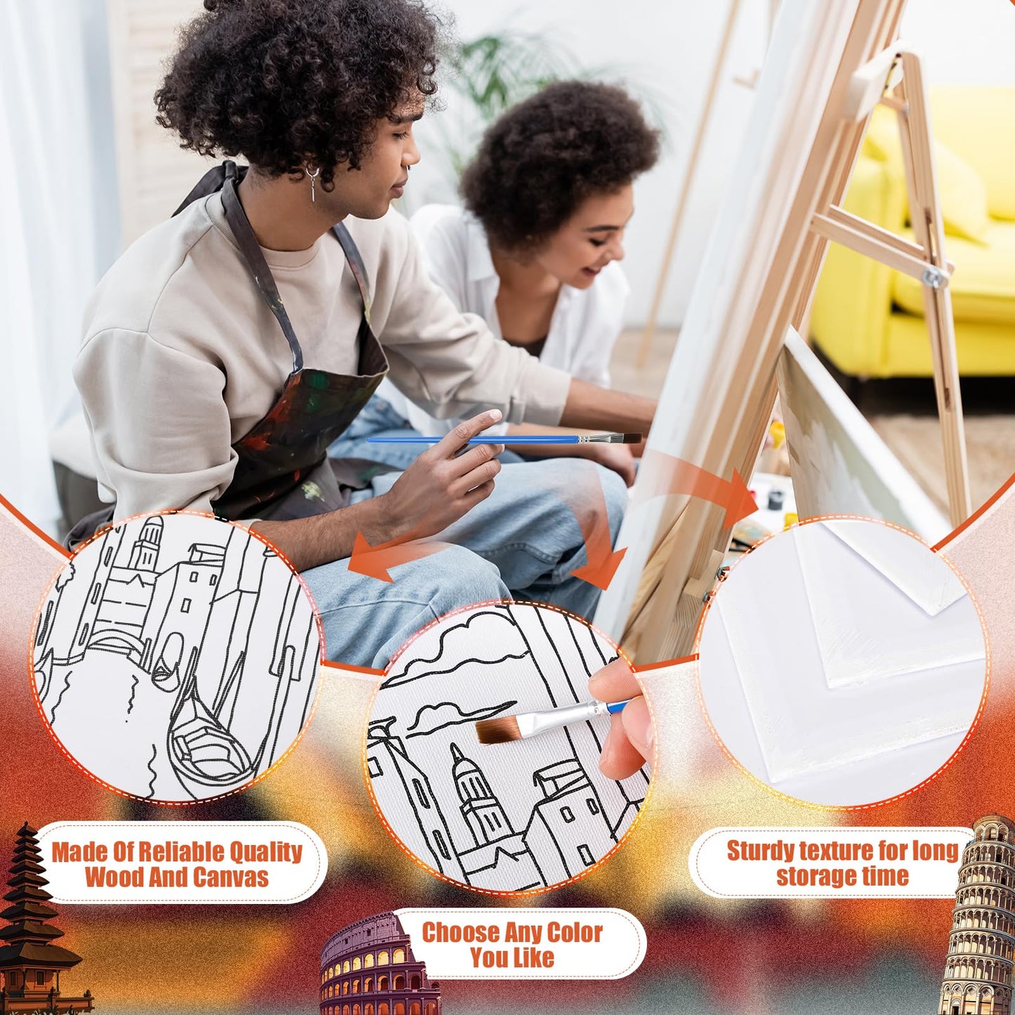 Sherr 140 Pcs 20 Set Pre Drawn Canvas Kit for Painting Craft Sip and Paint Kit for Adults Pre Printed Canvas Painting Favor for Virtual DIY Birthday Gifts Adult's Date Party(Landmarks)