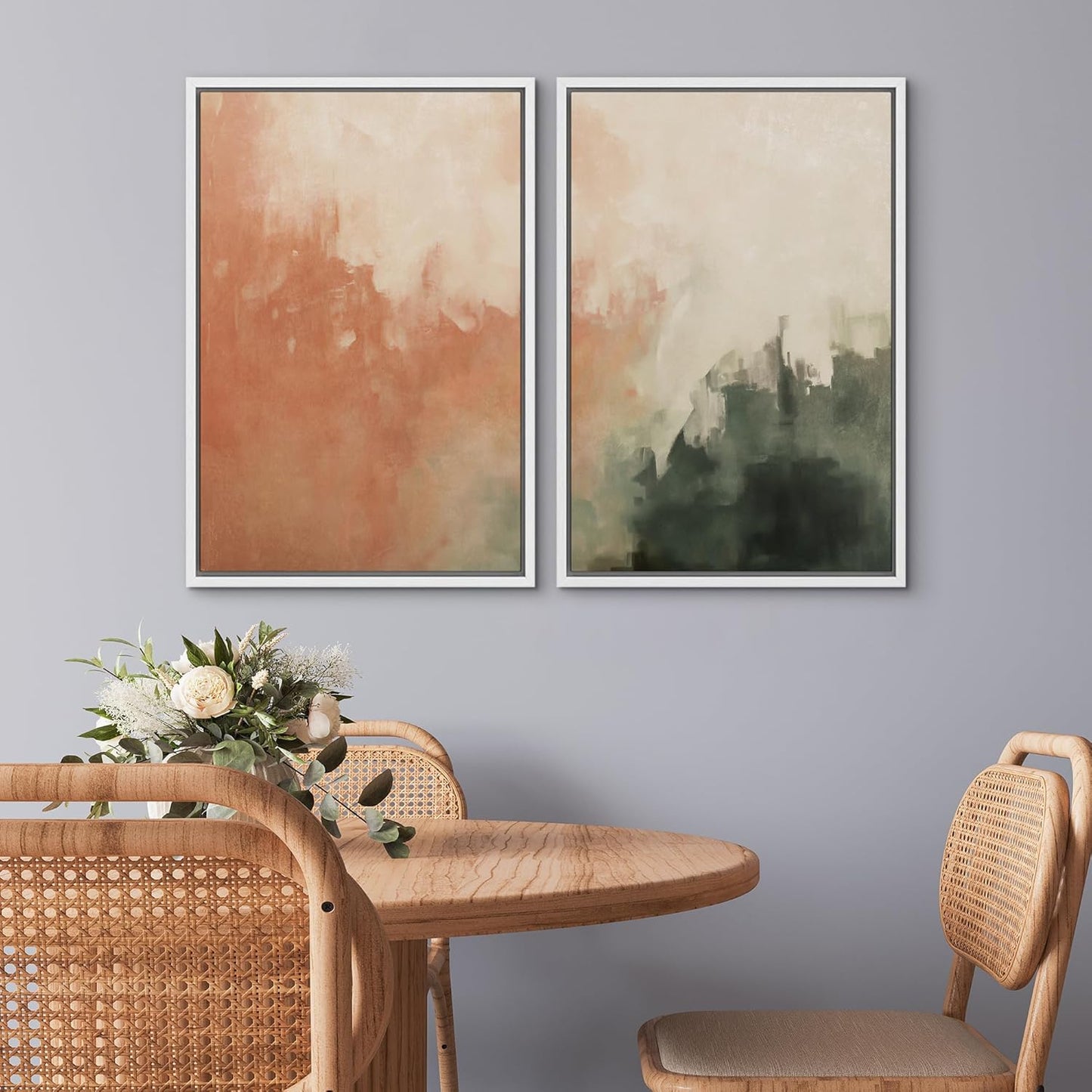 SIGNWIN Framed Canvas Print Wall Art Set Color Fade Abstract Landscape Earthy Terracotta and Forest Green Illustrations Modern Minimal Decorative for Living Room, Bedroom, Office - 16"x24"x2 White