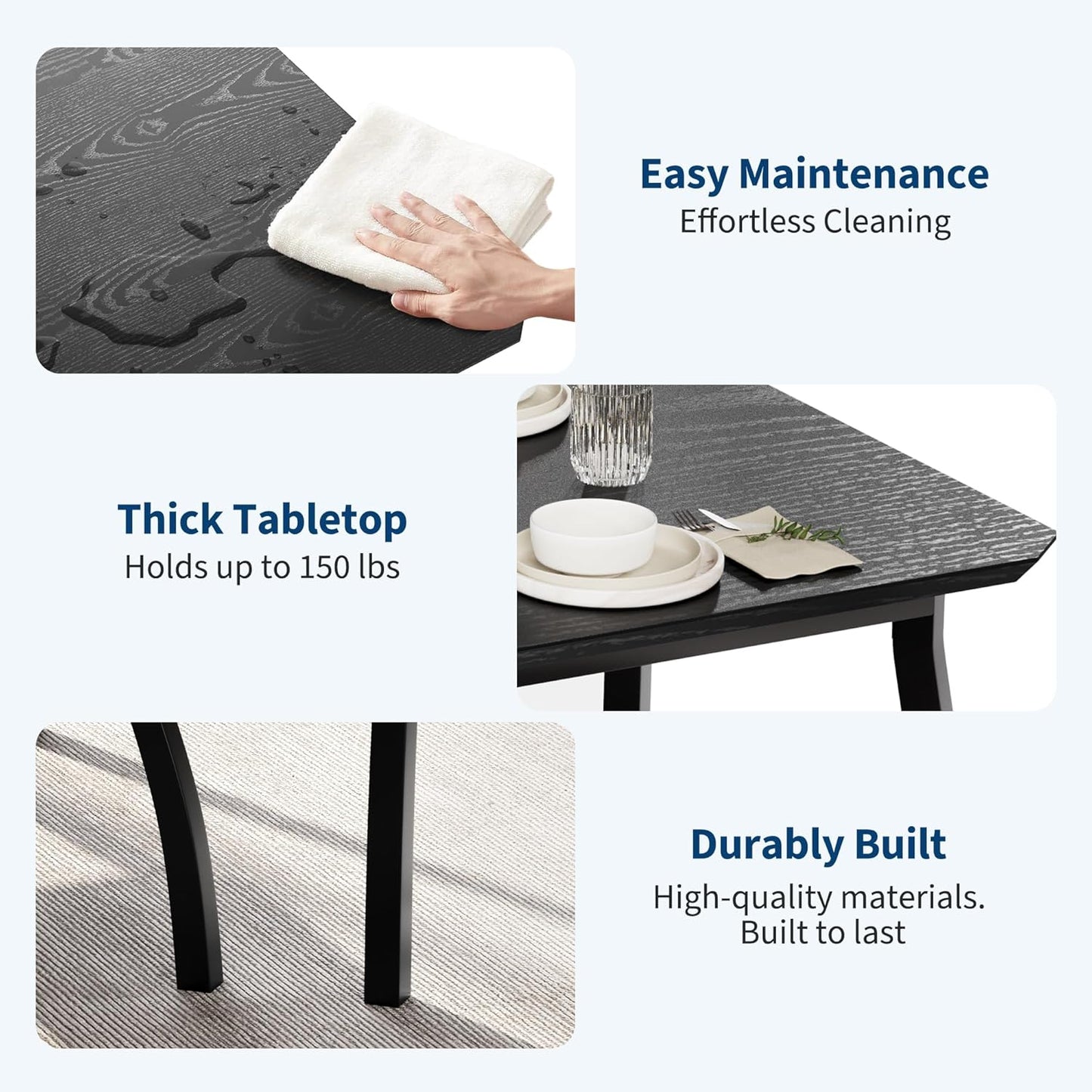 4 Piece Farmhouse Dining Table Set for 4, Space Saving Rustic Kitchen Table with 2 Padded Chairs & Bench, Small Breakfast Nook Furniture Set for Dining Rooms, Apartments, Black