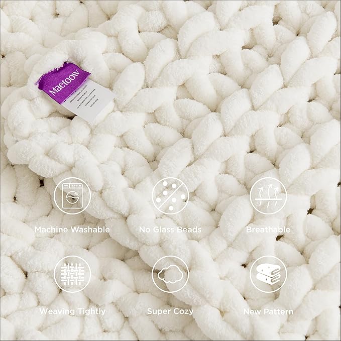 Maetoow Handmade 10 lb Soft Knitted Weighted Blanket, 40 x 60 in Breathable Chunky Knit Gravity Blanket Throw, Home Decor for Sofa Couch Bed, Cream