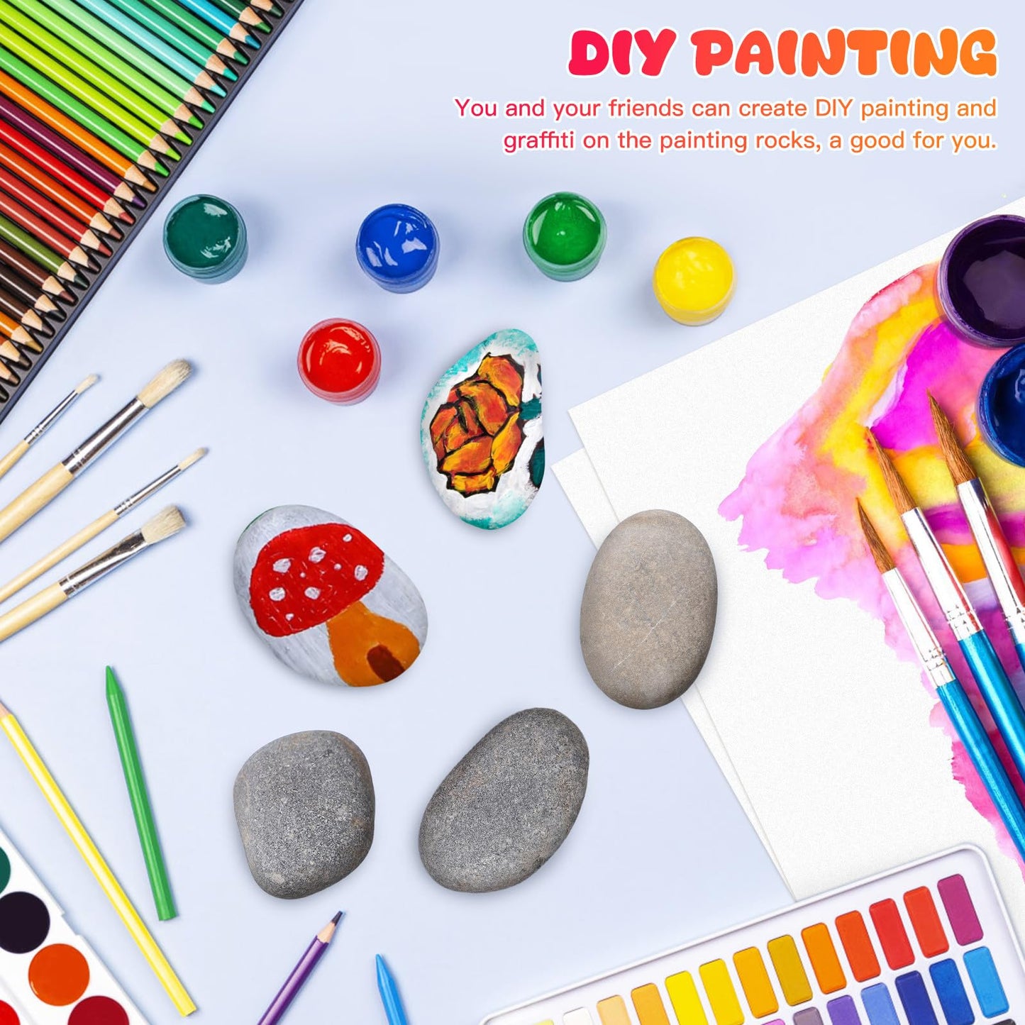 Gatuida 20pcs Painting Rocks Smooth Stones for Painting DIY Pebble Crafts Kids Creative Drawing Pebbles for Art Projects
