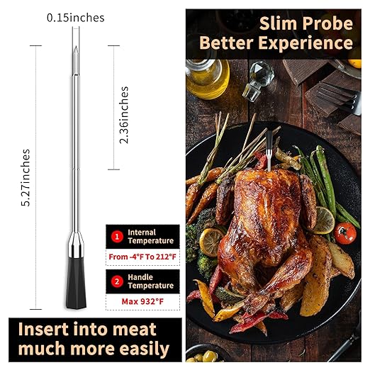 Wireless Meat Thermometer Digital, 777ft Long Range Bluetooth Meat Thermometer for Turkey, Smart Food Thermometer for Oven, Grill, Smoker, BBQ, Air Fryer, App Remote Monitor (Upgrated)
