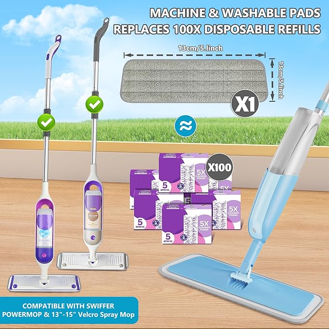 Spray Wet Mops for Hardwood Floor Cleaning: MEXERRIS Dust Dry Mop with 3 Microfiber Washable Mopping Pads - Flat Floor Mop with Sprayer Home Commercial Use for Wood Laminate Ceramic Tiles Vinyl