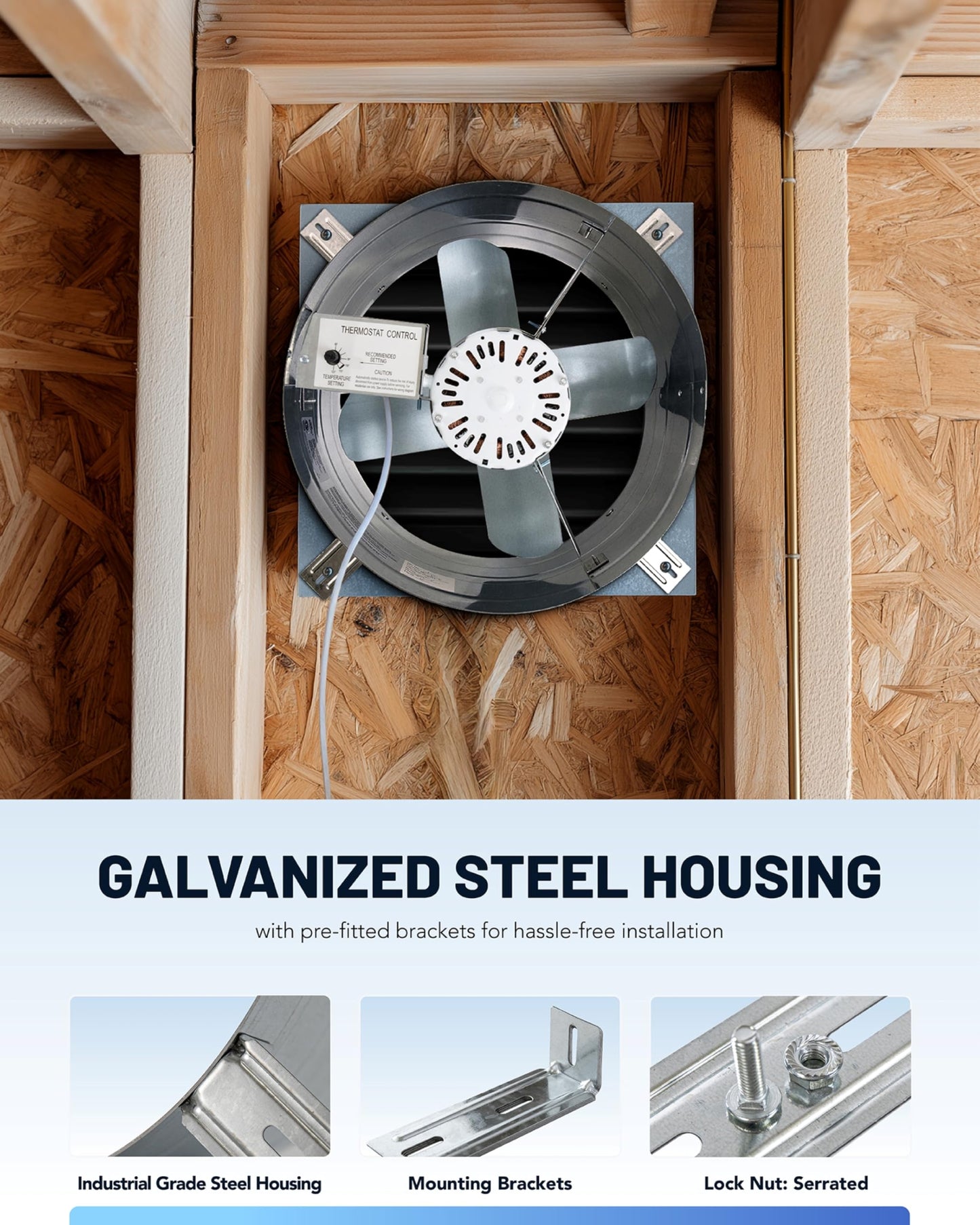 Iliving Ilg8G14-12T Automatic Gable Mount Attic Ventilator Fan With Adjustable Thermostat, 2.85 Amp, 2339 Cfm, Single-Speed
