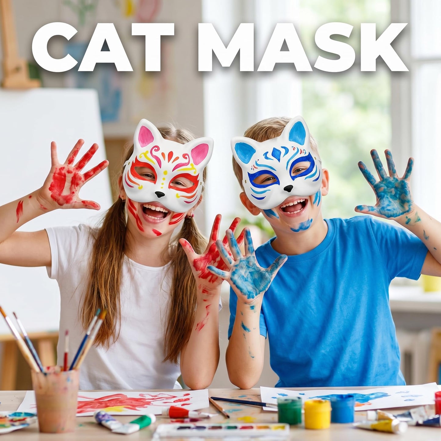 Vectronix 10 Pcs Cat Mask White Therian Mask Base for Crafts Diy Painting, Paper Cat Masks with Elastic Band for Kids Adults Halloween Costume Cosplay Masquerade Party Favors