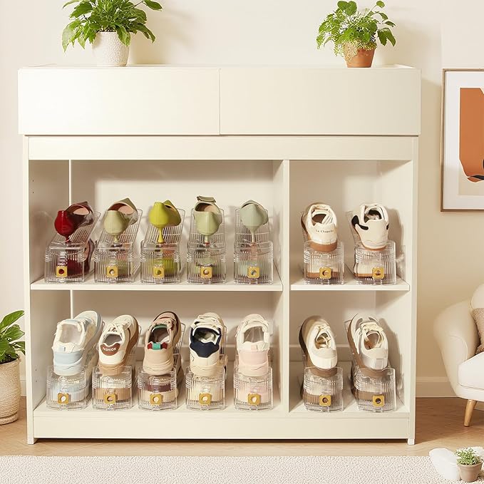 6 Pack Shoe Slots Organizer, Shoe Stackers Organizer for Closet Adjustable Shoe Holder Space Saver 50% Shoes Racks for Closet Organization