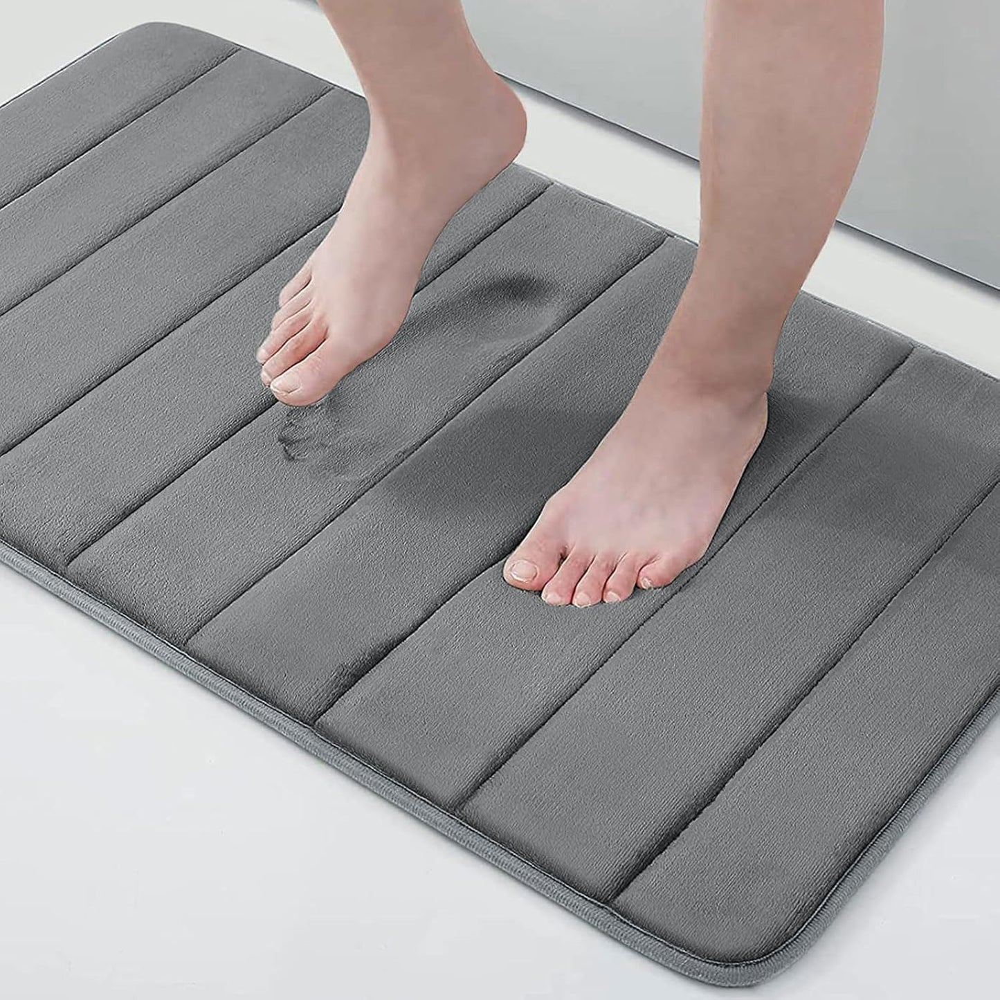 Buganda Memory Foam Bath Mat, 34" x 20", Ultra Soft and Non-Slip Bathroom Rugs, Water Absorbent and Machine Washable Bath Rug for Bathroom, Shower, and Tub, Grey