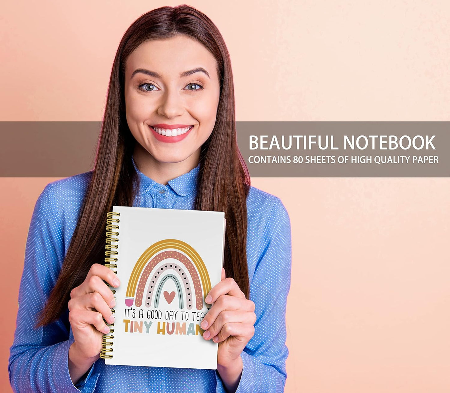 Knibeo Teacher Rainbow Notebook Journal - Best Teacher Gifts, 5.5×8.3 Boho Spiral Bound Notebook with 164 Pages, Cute Teacher Notebook, Anti Anxiety Notebook