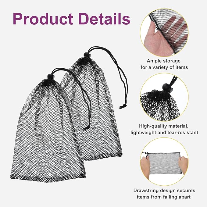 10 Pcs 8x12 Inch Nylon Mesh Drawstring Bags, with Cord Lock Closure - Delicates Laundry Bag for Washing Machine, Multipurpose Storage Bags for Basketball, Volleyball, Football, Golf Stuff Balls