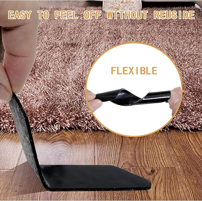 12-Pack Gripper for Rug for Hardwood Floors and Tiles: Double-Sided Reusable Rug Carpet Tape. Anti-Slip Tape Grips Area Rugs, Non-Slip Rug Pads Prevent Sliding, Curling, and Bunching