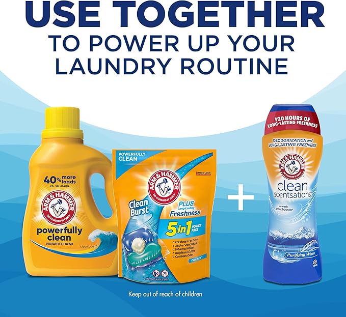 ARM & HAMMER Liquid Laundry Detergent, Clean Burst Fresh, 105 fl oz, 105 Loads, HE Liquid Laundry Detergent