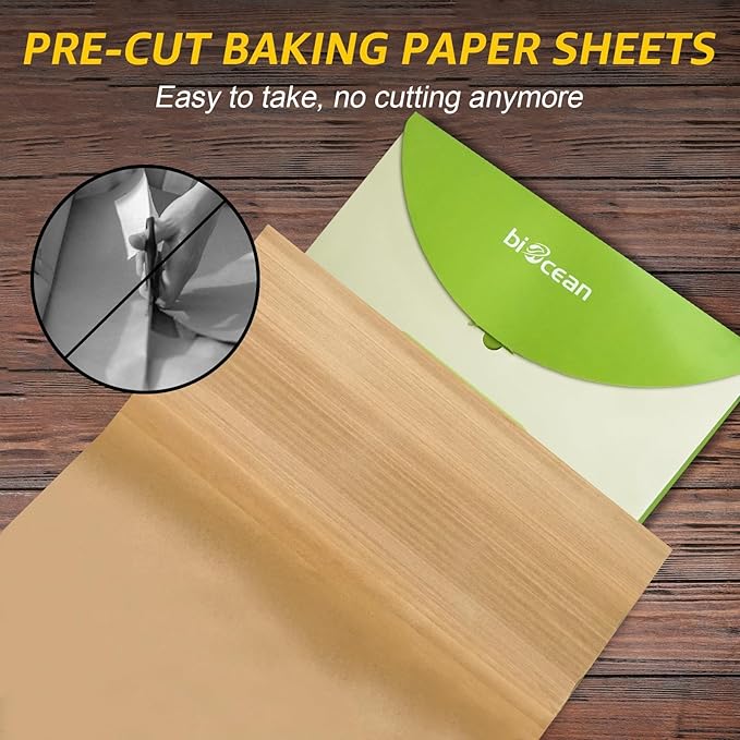 200Pcs 9x13In Unbleached Parchment Paper Sheets Precut Heavy Duty Flat Kitchen Baking Supplies Paper Non-Stick,Non-Toxic Cooking Paper for Air Fryer, Steaming, Oven Make Cup Cake Bread Cookie