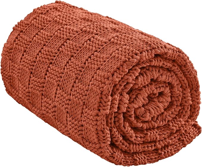 Knitted Weighted Blanket for Adult, No Beads Heavy Blanket 48” x 72'' 10lbs, Breathable Chunky Knit Blanket, Cooling Weighted Blanket for Hot Sleepers, Christmas Home Decor (Orange)
