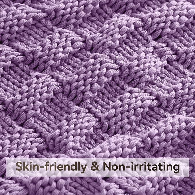 Knitted Weighted Blanket Adult, No Beads Heavy Blanket 60” x 80'' 17lbs, Breathable Chunky Knit Blanket, Cooling Weighted Blanket for Hot Sleepers, Christmas Home Decor (Lilac)