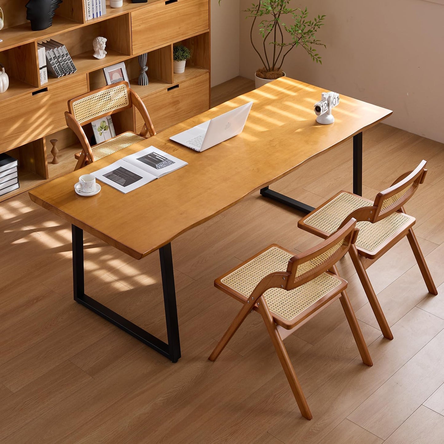 Modern Solid Wood Executive Desk – Spacious and Minimalist Home Office Workstation Perfect for Writing and Professional Use (Light Brown, 70.87in)