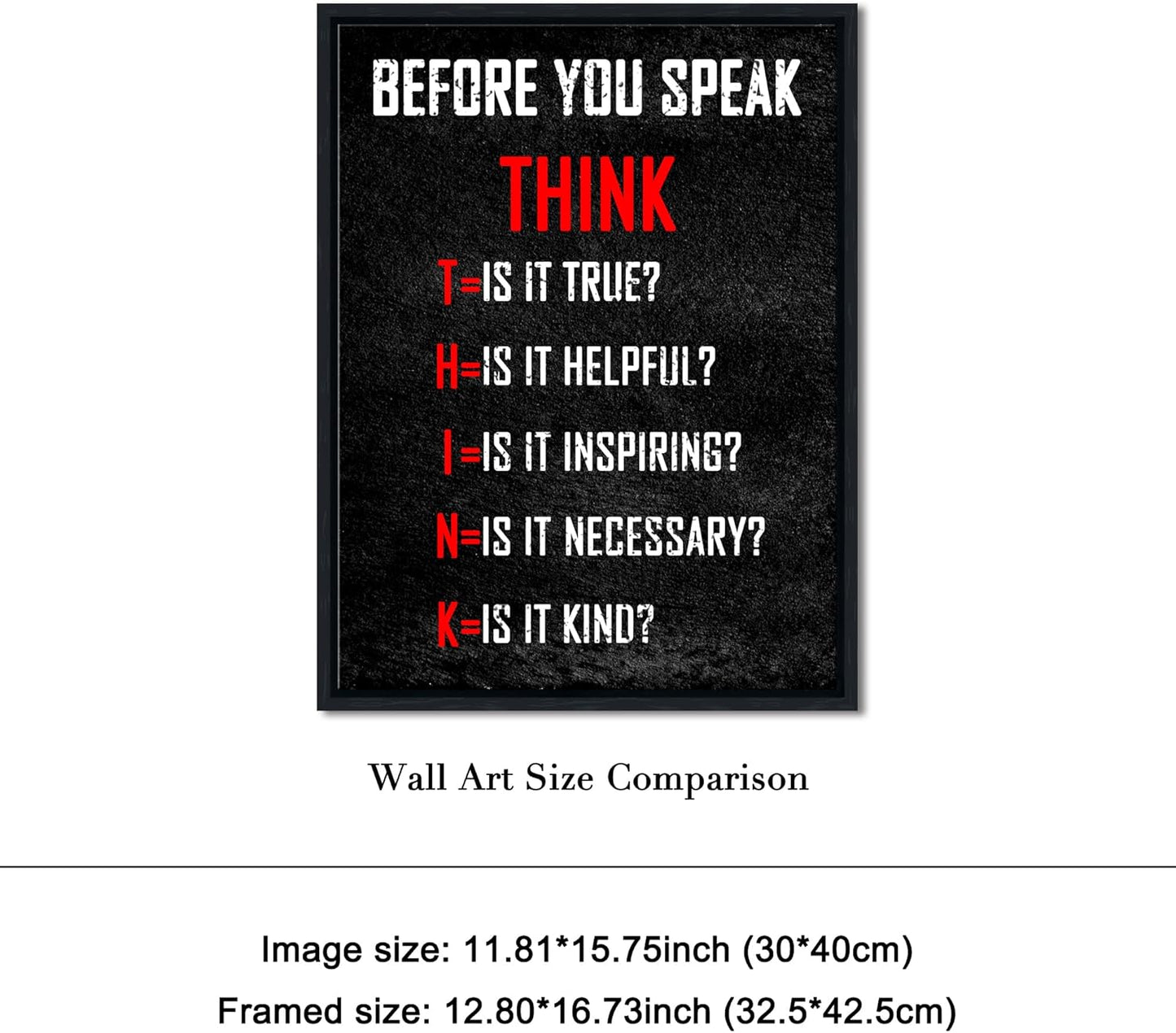 Pyradecor Black Framed Wall Art Inspirational Poster Canvas Prints Motivational Think Before You Speak Classroom Positive Quotes for Office Living Room Home Decorations