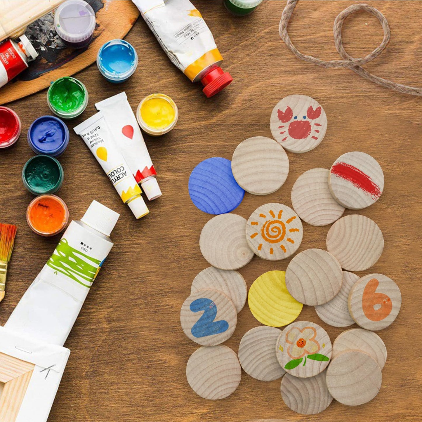 Enkrio 100Pcs Unfinished Wood Slices 1-1/2 inch Round Wooden Coins Wooden Disc Blank for DIY Crafts Art Supplies (1-1/2'' x 13/64'')