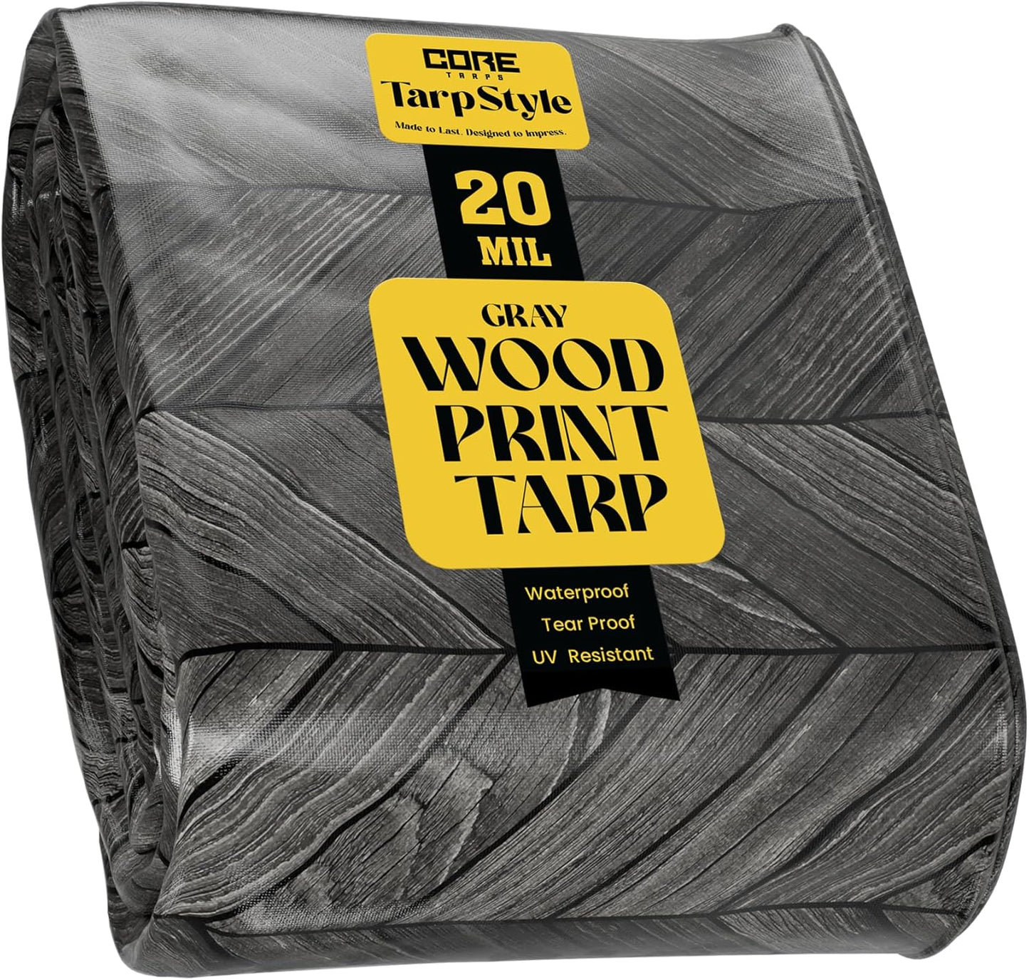 Core Tarps Extreme Heavy Duty 20 Mil Tarp Cover, Waterproof, UV Resistant, Rip and Tear Proof, Poly Tarpaulin with Reinforced Edges for Roof, Camping, Patio, Pool, Boat (Grey Wood/Black 24′ X 64′)