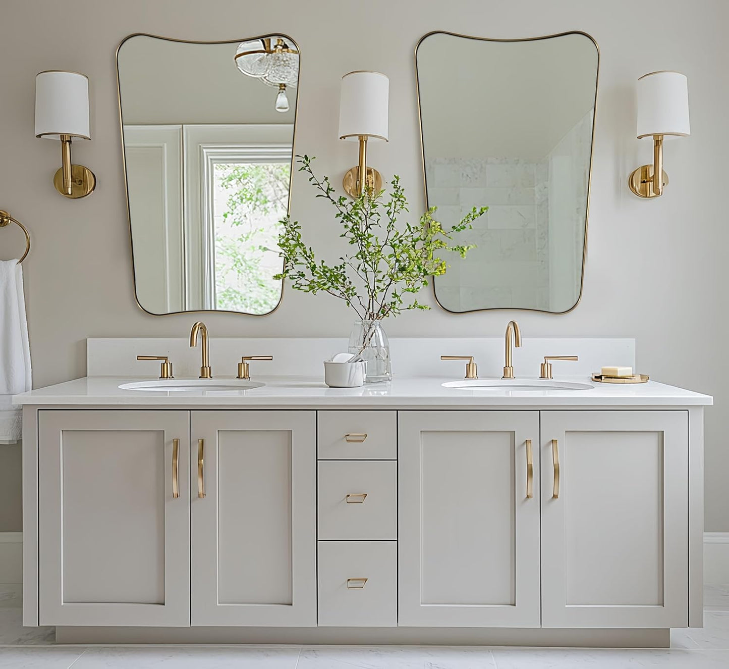 Gold Bathroom Mirror, Irregular Wall Mirror with Anti-Rust Metal Frame, 24x36 Butterfly Mirror for Wall Decor, Bedroom, Dining Room, Powder Room, Entryway, Mantel, Foyer