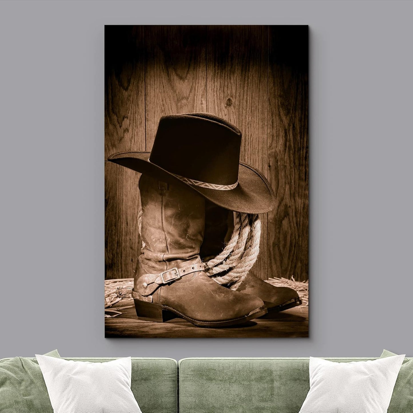 wall26 - Cowboy Black Hat ATOP Western Boots - Canvas Art Wall Art - 16"x24"