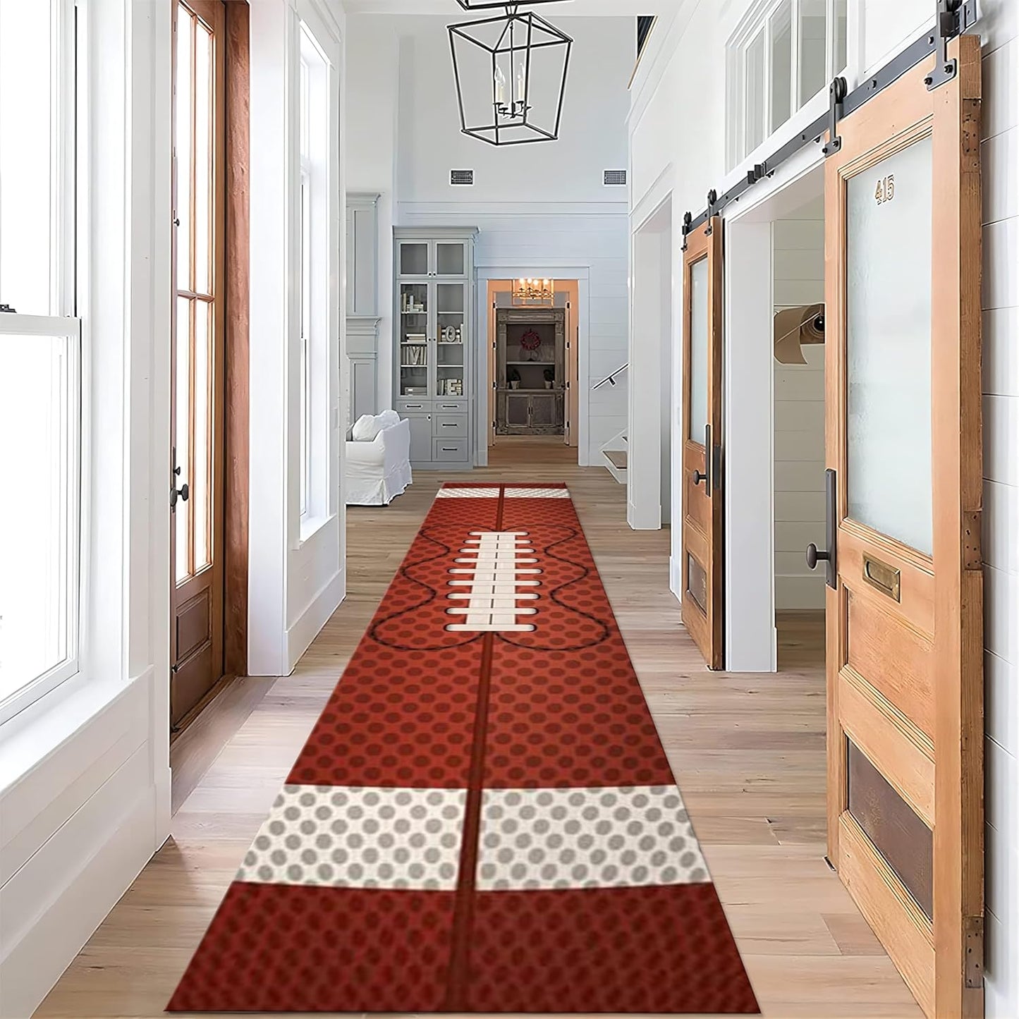 American Football Runner Rug, 1.3x7ft, Soccer Decorative Floor Area Mat, Reduce Noise Breathable Entry Carpet, Non-Shedding Pet Friendly Foldable Area Rug for Indoor Entry Entryway