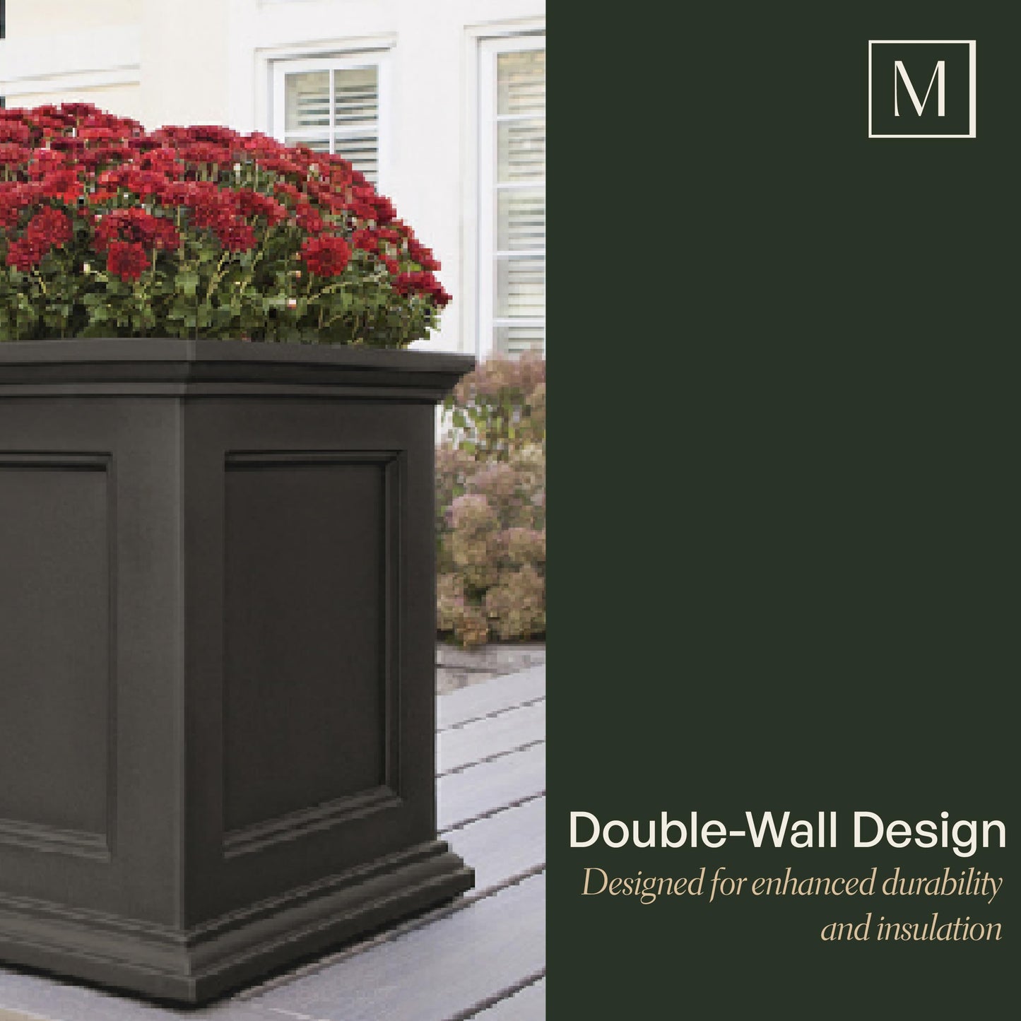 Mayne Fairfield 24-Inch Self Watering Square Planter Box, Weather-Resistant and Durable, Ideal for Indoor and Outdoor Use, Perfect for Patio, Porch, or Entryway