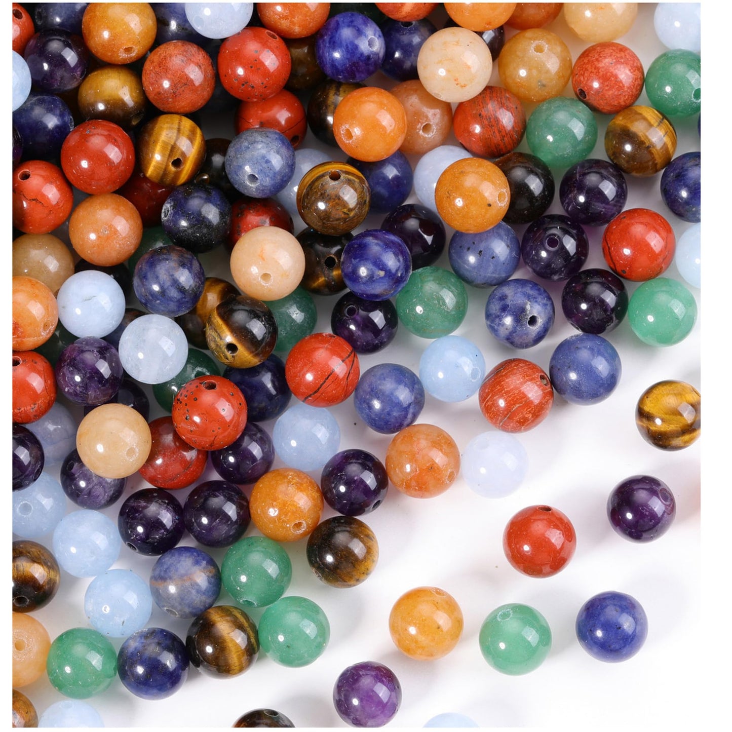Jovivi 7 Chakras Natural Stone Beads Colorful 100pcs 8mm Mixed Energy Healing Crystals Polished Round Gemstone Beads,Genuine Real Stone Beads for Bracelet Necklace Jewelry Making