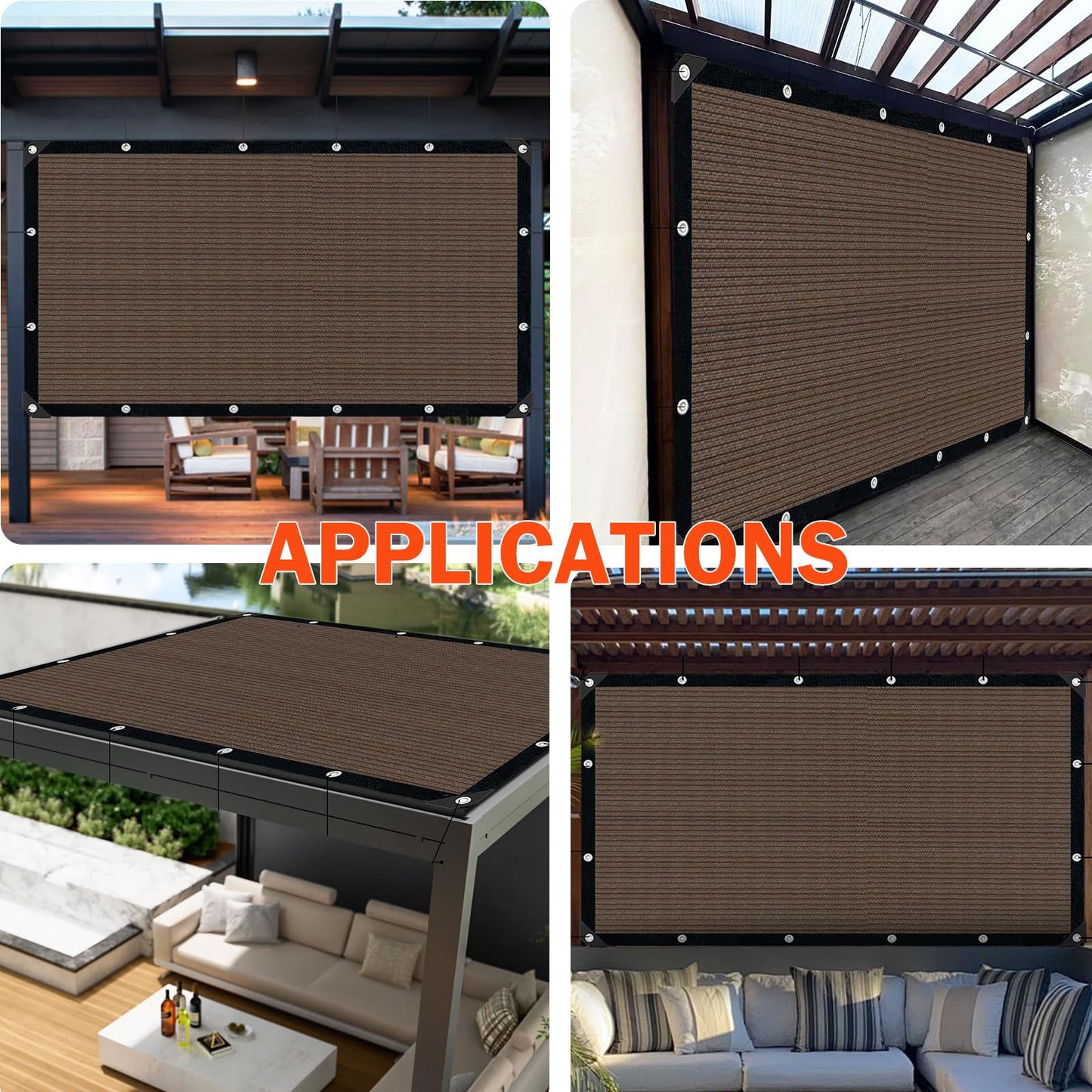 Sun Shade Cloth for Outdoor Patio,Pergola Shade Cover with Grommets Deck Shade Privacy Screen Balcony,90% UV Protection Shade Fabric Brown Sunshades for Garden Backyard Outdoor,Mocha-8x10FT