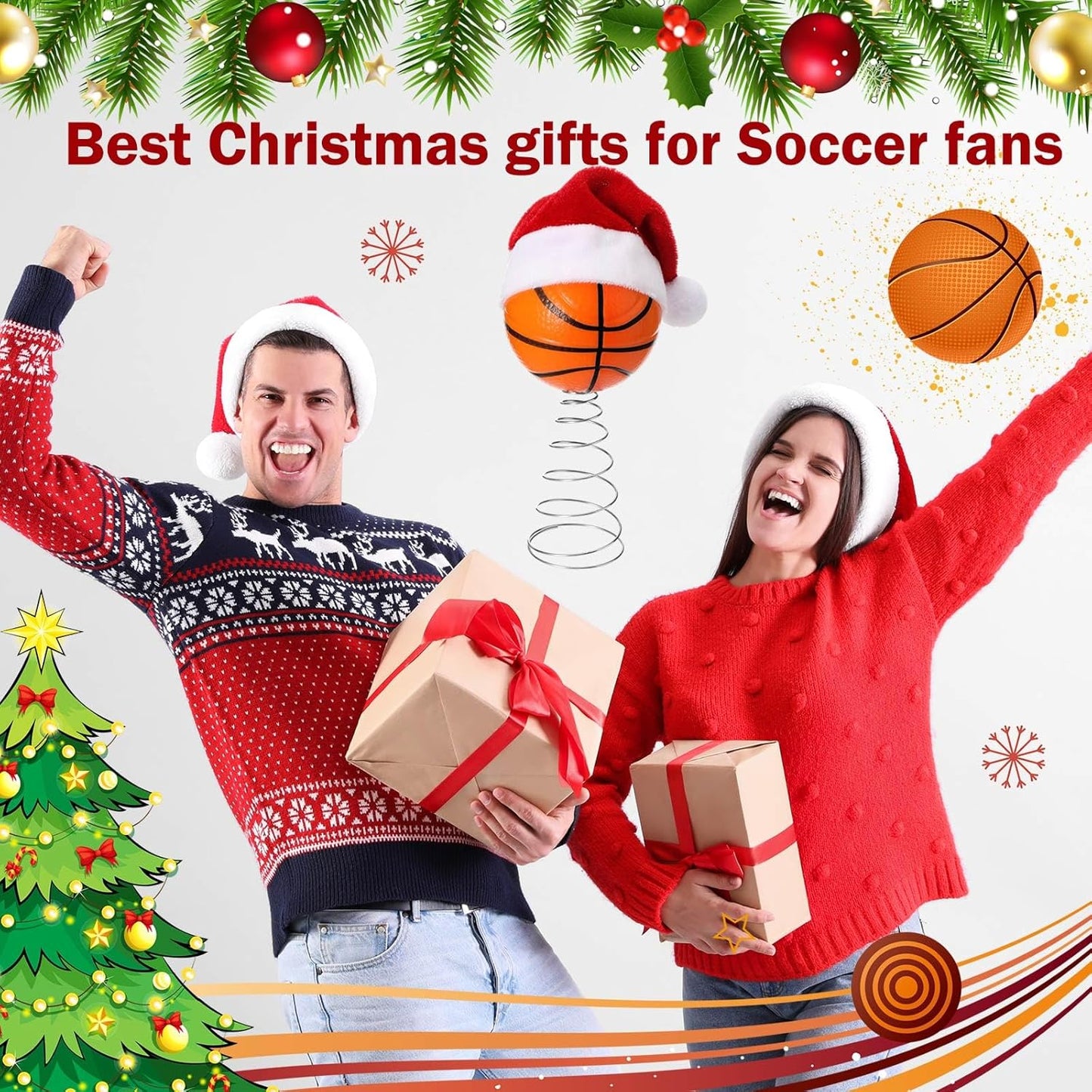 Soulchen 2.4 Inch Basketball Christmas Tree Topper Ornament - Tree Top Decor, Home Xmas Party & Tabletop Display - Gift for Men, Senior Fans, Players & Teams