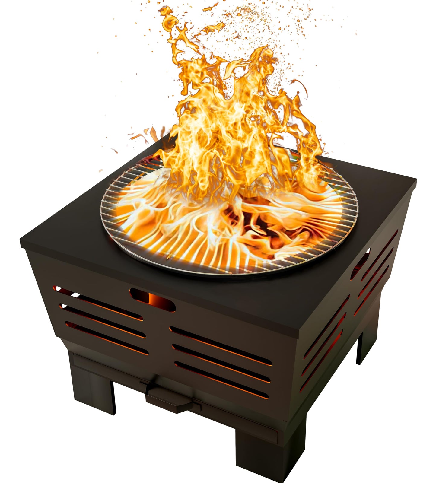 Fire Beauty Fire Pit with Stand,Smokeless Wood Burning Firepit with Ash Pan,Portable Outdoor Firepit with Cooking Grate & Poker For Camping,Backyard|L:23''xW:23''xH:19'',28.6lbs