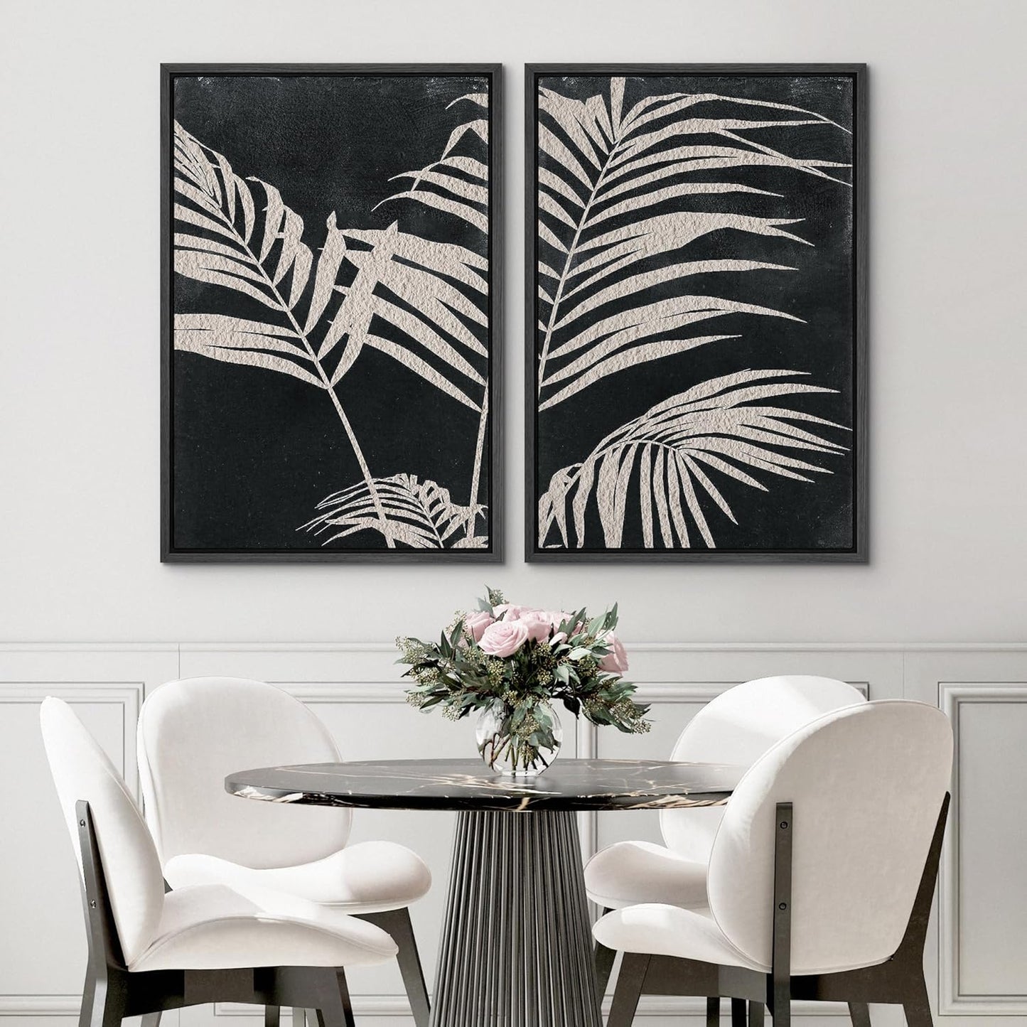 SIGNWIN Framed Canvas Print Wall Art Palm Leaf Print, Minimalist Wall Art, Black White Wall Art Prints for Living Room, Bedroom, Office - 16"x24"x2 Black