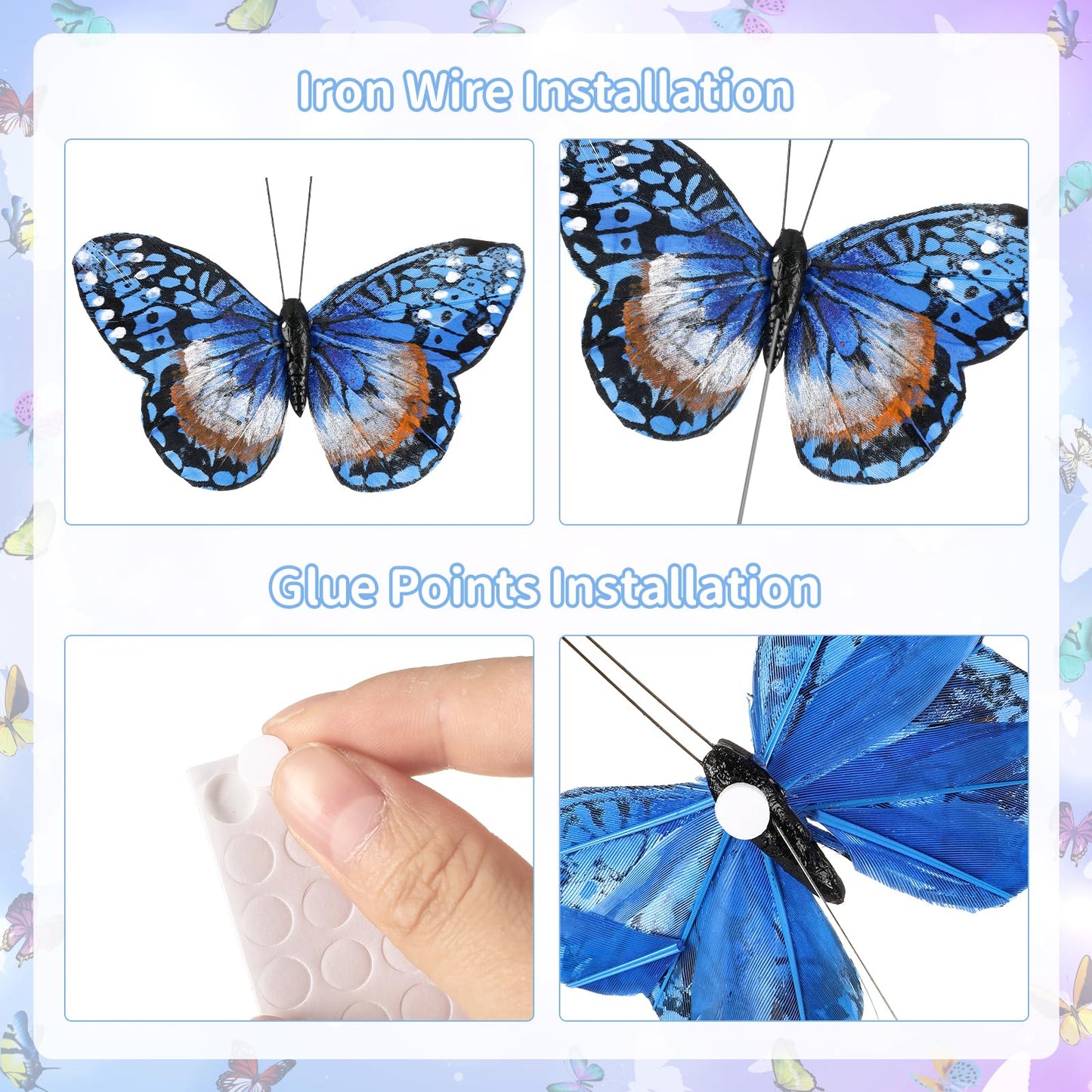 Butterfly Floral Picks Flower Arrangements Decoration 3D Artificial Feather Butterflies for Crafts Monarch Butterfly Decorations Fake Butterflies on Picks Bouquets for Garden Stakes Wall Decor