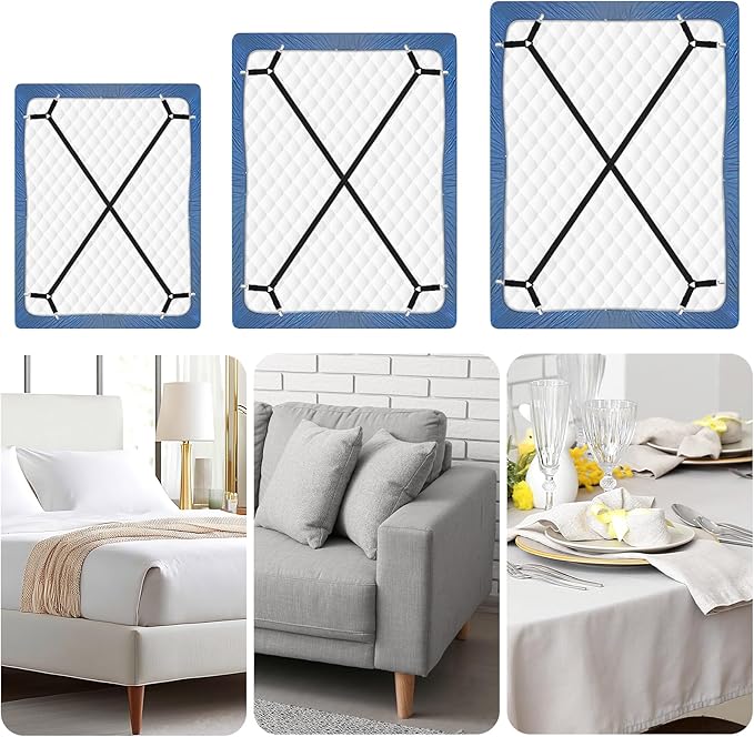 CHRORINE Bed Sheet Holder Straps Adjustable Sheet Fasteners Clips Keep Bedding Stays in Place, 2 Pcs/Set, Black