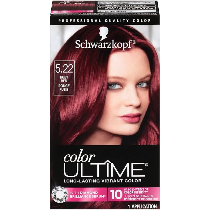 Schwarzkopf Color Ultime Hair Color, 5.22 Ruby Red, 1 Application - Permanent Red Hair Dye for Vivid Color Intensity and Fade-Resistant Shine up to 10 Weeks (Pack of 2)