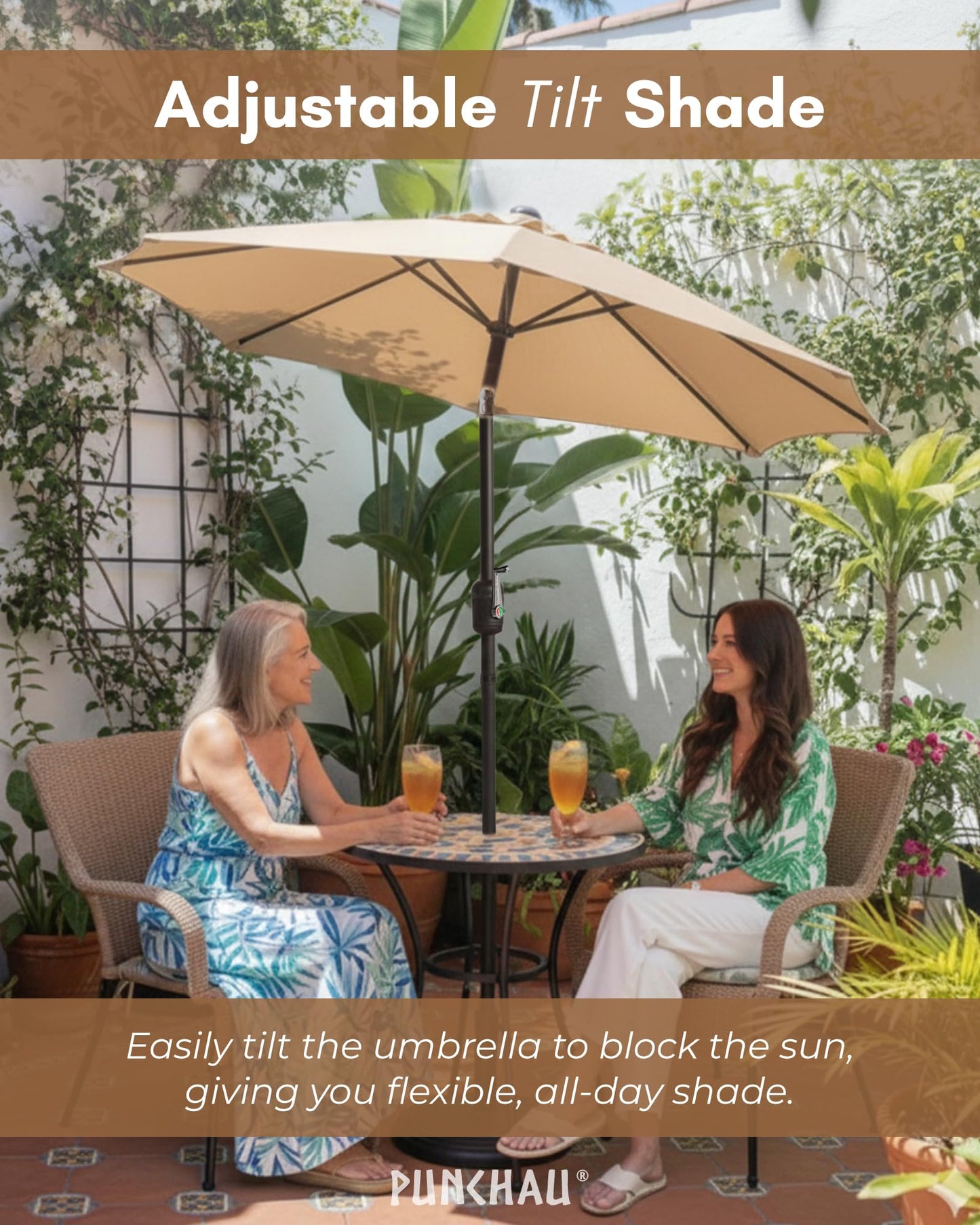 Punchau 6 Ft Outdoor Patio Umbrella, Easy Open/Close Crank and Push Button Tilt Adjustment, 6 Foot, Small Patio Sand Market Umbrellas for Outdoor